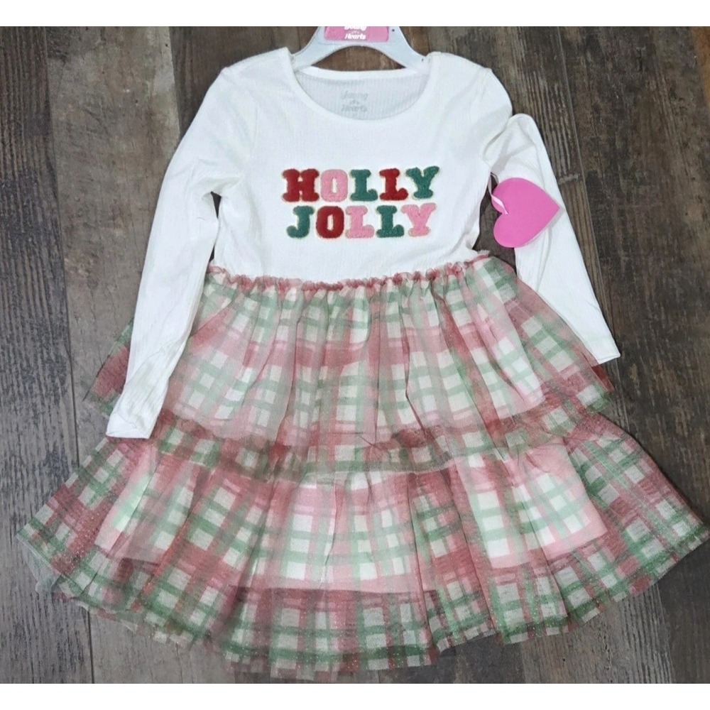 Young Hearts Girls‎ 2T And 3T Christmas Tiered Dress Holly Jolly